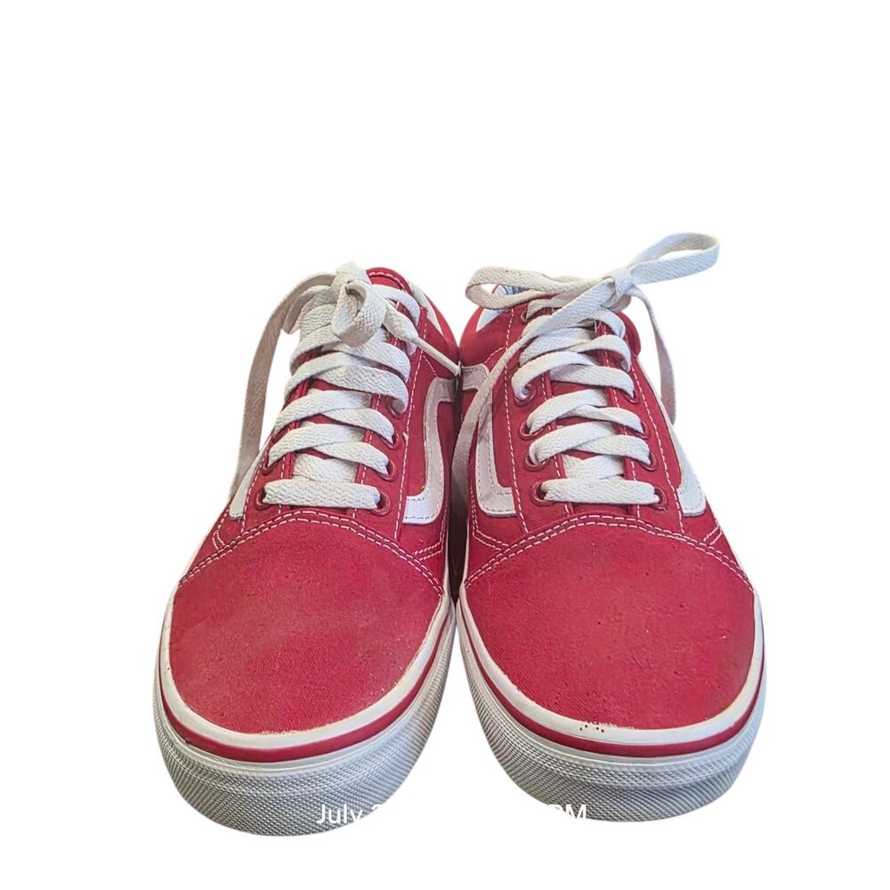 Vans Old Skool Red White Canvas Skate Shoes Sneakers Men's 7.5 Women's 9 - Picture 2 of 9
